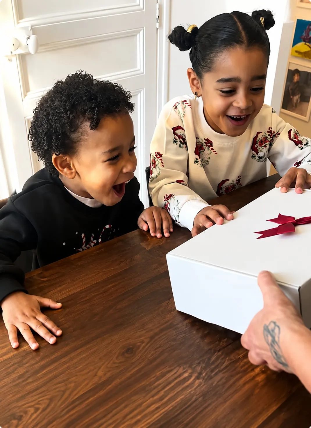 Enfants découvrant une Box Activités Enfant de Noël